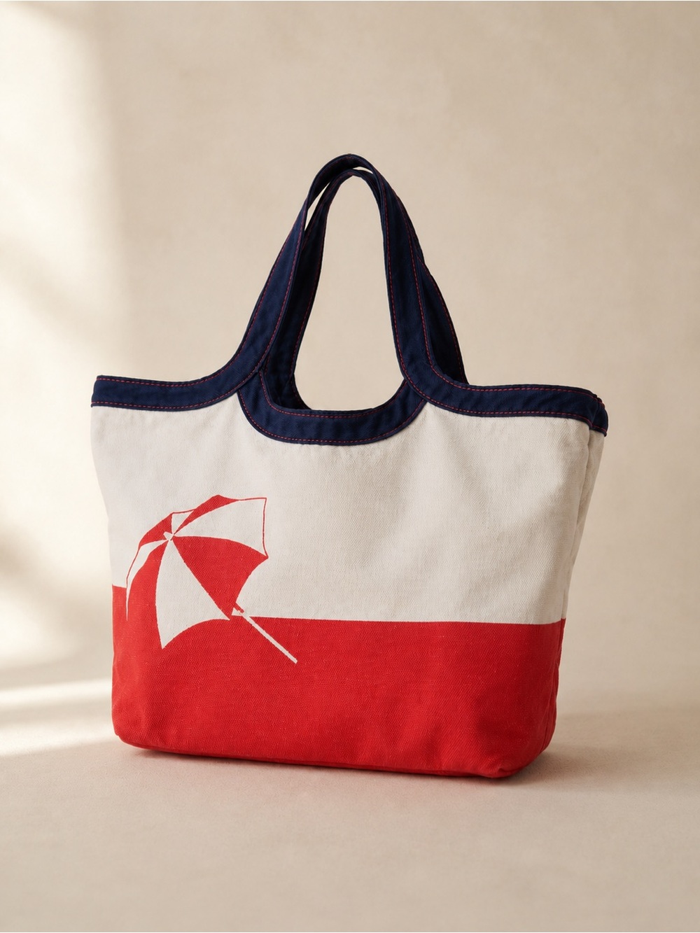Barnes & Noble Red, Cream and Navy Canvas Beach Tote